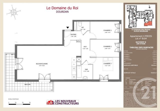 Appartement F4 à vendre - 4 pièces - 90.85 m2 - DOURDAN - 91 - ILE-DE-FRANCE - Century 21 Ld Immobilier